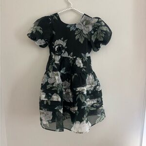 Floral Black Green and White Floral Kids Dress